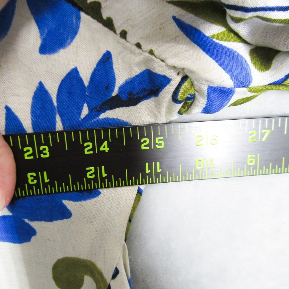 Fig + Flower Womens 2X Blue Green Floral Print V Neck Linen Blend Maxi Dress - Picture 13 of 16